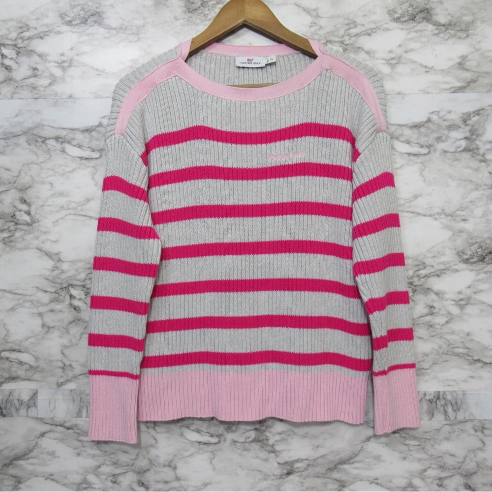 Vineyard Vines Pink and Gray Striped Boatneck Sweater Size XS